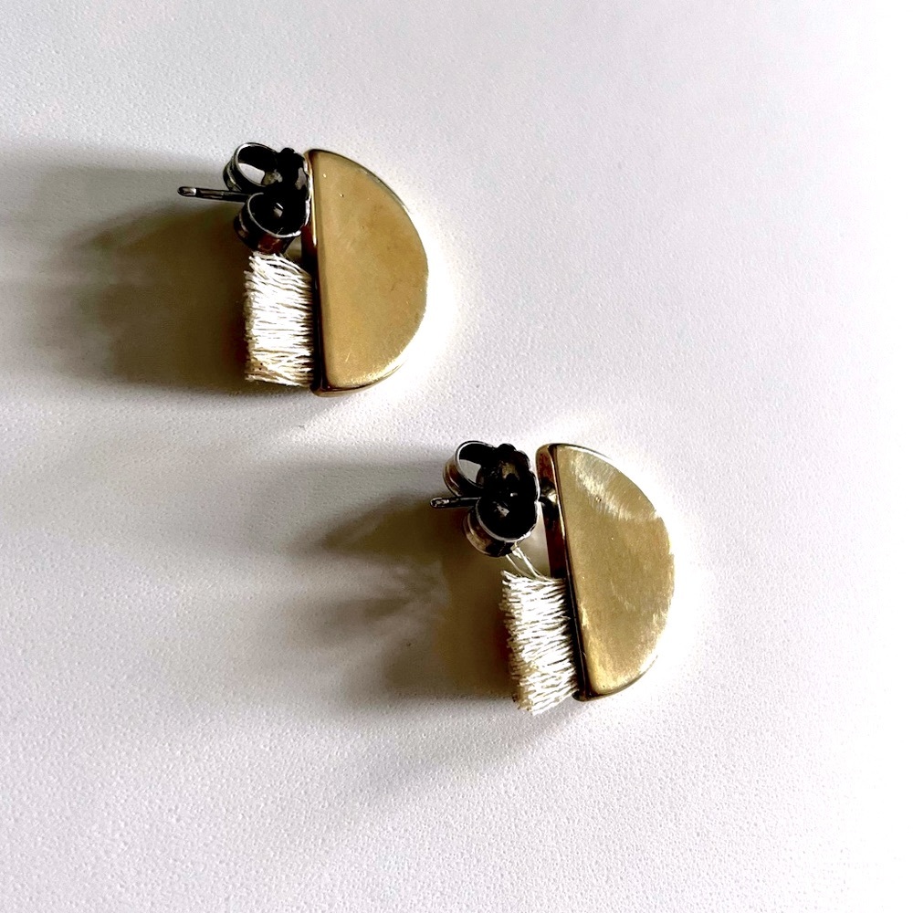Tiro Tiro Campana Earrings, Brass and Linen, Handmade, NWOT